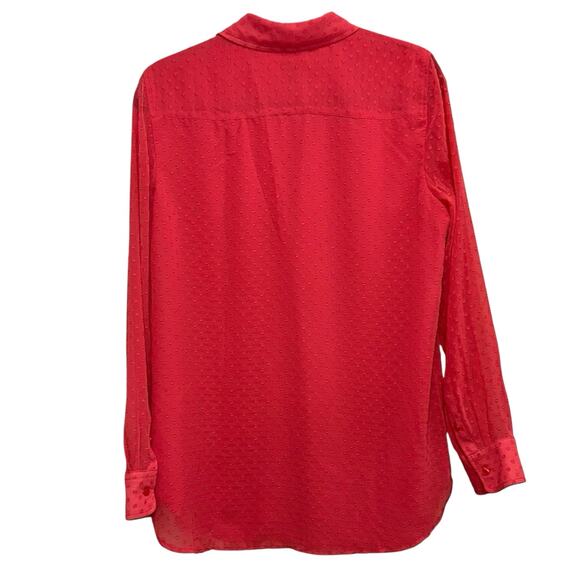 Talbots Pink Swiss Dot Blouse Long Sleeve Sheer Button Front Top Size M Career - Picture 3 of 6